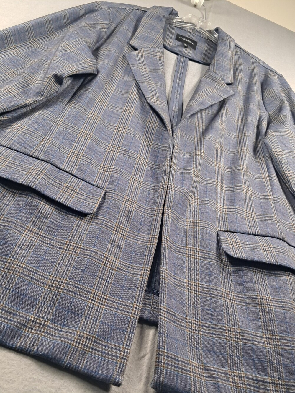 Liverpool Los Angeles Women’s Plaid Blazer 1X Navy Khaki Open Front